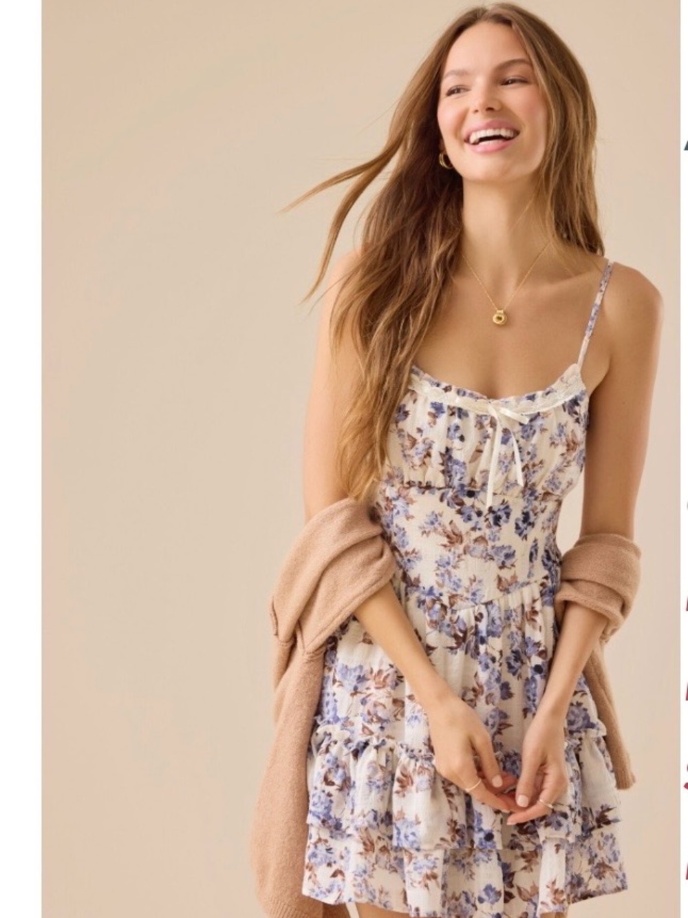 Altar'd State Cream Mini Dress with Blue and Tan Floral Print Size Large